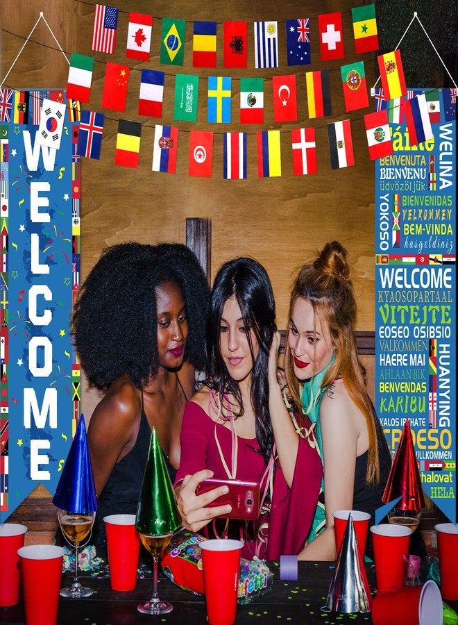 Woosytoo 3PCS International World Flags Banner Decorations International Flags Welcome Porch Banner and 30 Counties String Flag for Olympic School Classroom Office Soccer Bar Sports Clubs Birthday Party Decorations - Image 4